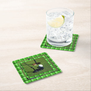 Green Tartan Golf Club Par, Paper Party Onderzette Kartonnen Onderzetters