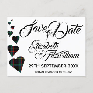 Green Tartan Hearts Save the Date Briefkaart