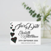 Green Tartan Hearts Save the Date Briefkaart (Staand voorkant)