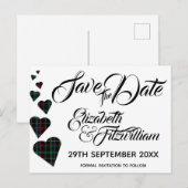 Green Tartan Hearts Save the Date Briefkaart (Voorkant / Achterkant)