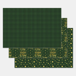 Green Tartan Metallic Glory to Newborn King Stars Inpakpapier Vel