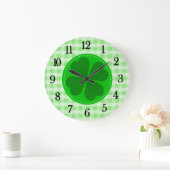 Green Tartan Pattern en Clover Lucky Grote Klok (Huis)