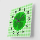 Green Tartan Pattern en Clover Lucky Vierkante Klok (Hoek)