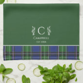 Green Tartan Plaid Aangepaste naam Monogram Theedoek (Gevouwen)