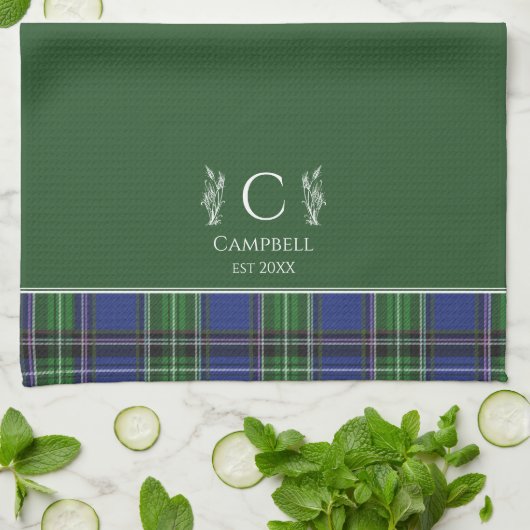 Green Tartan Plaid Aangepaste naam Monogram Theedoek (Gevouwen)