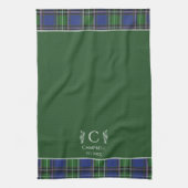 Green Tartan Plaid Aangepaste naam Monogram Theedoek (Verticaal)