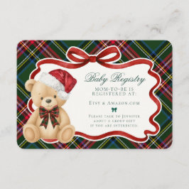 Green Tartan Plaid Christmas Bear Baby Registry Informatiekaartje