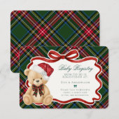 Green Tartan Plaid Christmas Bear Baby Registry Informatiekaartje (Voorkant / Achterkant)