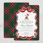 Green Tartan Plaid Christmas Bear Baby Shower Kaart (Voorkant / Achterkant)