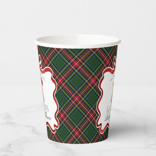 Green Tartan Plaid Christmas Bear Baby Shower Papieren Bekers (Links)