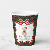 Green Tartan Plaid Christmas Bear Baby Shower Papieren Bekers (Voorkant)