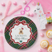 Green Tartan Plaid Christmas Bear Baby Shower  Papieren Bordje (Feest)