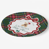 Green Tartan Plaid Christmas Bear Baby Shower  Papieren Bordje (Gekanteld)