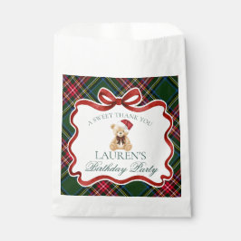 Green Tartan Plaid Christmas Bear Birthday Dessert Bedankzakje