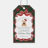 Green Tartan Plaid Christmas Bear Birthday Favors Cadeaulabel (Voorkant)