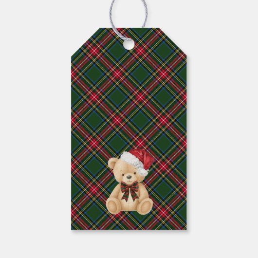 Green Tartan Plaid Christmas Bear Birthday Favors Cadeaulabel (Achterkant)