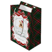 Green Tartan Plaid Christmas Bear Birthday Favors Medium Cadeauzakje (Voorkant Gekanteld)