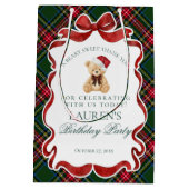 Green Tartan Plaid Christmas Bear Birthday Favors Medium Cadeauzakje (Achterkant)