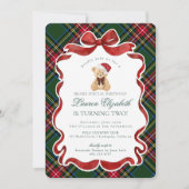 Green Tartan Plaid Christmas Bear Birthday Kaart (Voorkant)