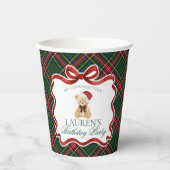 Green Tartan Plaid Christmas Bear Birthday Party Papieren Bekers (Voorkant)