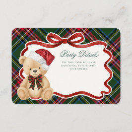 Green Tartan Plaid Christmas Bear Details Informatiekaartje