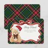 Green Tartan Plaid Christmas Bear Details Informatiekaartje (Voorkant / Achterkant)