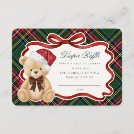 Green Tartan Plaid Christmas Bear Diaper Raffle Informatiekaartje