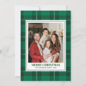 Green Tartan Plaid with Christmas Family Photo Feestdagenkaart (Voorkant)