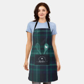 Green Tartan Pset Faux Pocket Spoon & Whisk Apron Schort (Gedragen)