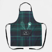 Green Tartan Pset Faux Pocket Spoon & Whisk Apron Schort (Voorkant)