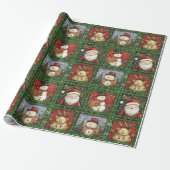 Green Tartan Santa Snowman Rendier Kerstmis Cadeaupapier (Uitgerold)