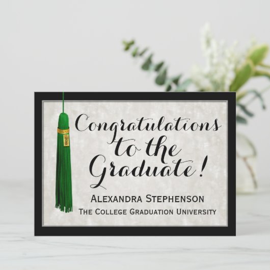 Green Tassel Gefeliciteerd Afstuderen Afstuderen Kaart (Staand voorkant)