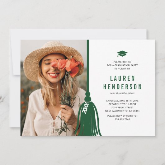 Green Tassel Photo Graduation Party Kaart (Voorkant)