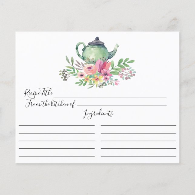 Green Tea Pot Floral Recipe Card (Voorkant)