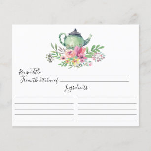 Green Tea Pot Floral Recipe Card