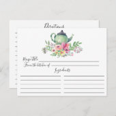 Green Tea Pot Floral Recipe Card Briefkaart (Voorkant / Achterkant)