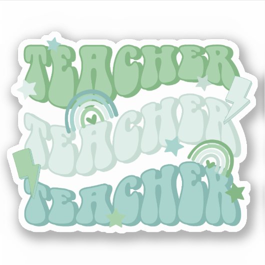 Green Teacher Teacher Retro Vinyl Sticker (Voorkant)