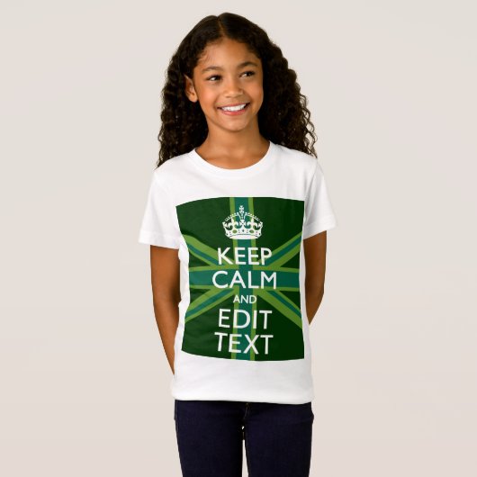Green Teal Keep Calm And Your Text Union Jack T-shirt (Voorkant volledig)