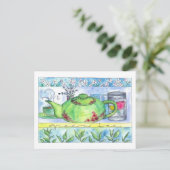 Green Teapot Jasmine Flowers Green Tea Time Briefkaart (Staand voorkant)