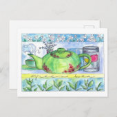 Green Teapot Jasmine Flowers Green Tea Time Briefkaart (Voorkant / Achterkant)