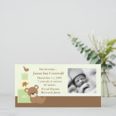 Green Teddy Bear Baby Foto geboorteaankondiging Aankondiging (Staand voorkant)