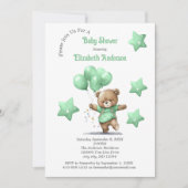 Green Teddy Bear Balloons Stars Boy Baby shower Kaart (Voorkant)