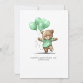 Green Teddy Bear Balloons Stars Boy Baby shower Kaart (Achterkant)
