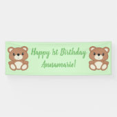 Green Teddy Bear Birthday Party Spandoek (Horizontaal)
