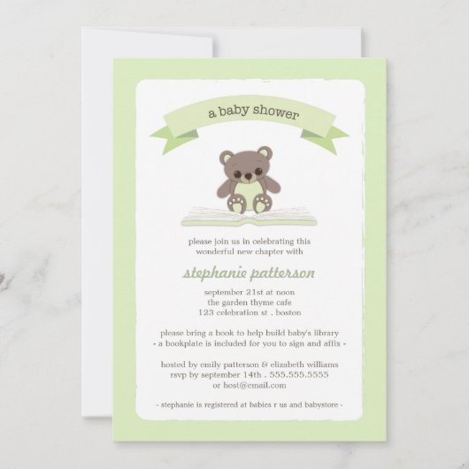 Green Teddy brengt een Baby shower-uitnodiging voo Kaart (Voorkant)