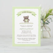 Green Teddy brengt een Baby shower-uitnodiging voo Kaart (Staand voorkant)