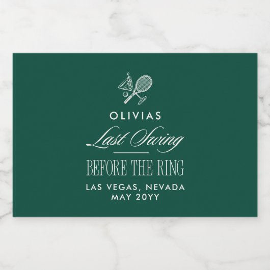 Green Tennis Bachelorette Elegant Modern Sparkling Wijnetiket (Enkel label)