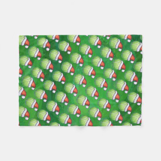 Green Tennis Ball in Santa Hat Pattern Fleece Deken (Voorkant (Horizontaal))