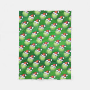 Green Tennis Ball in Santa Hat Pattern Fleece Deken
