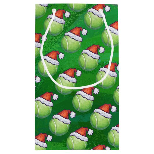 Green Tennis Ball in Santa Hat Pattern Klein Cadeauzakje (Achterkant)